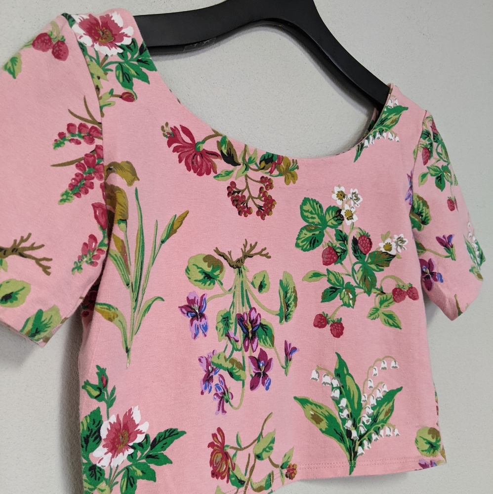 Pink Floral Jersey Knit Crop Top